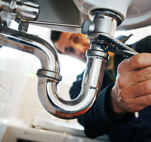 Plumber adjusting piping